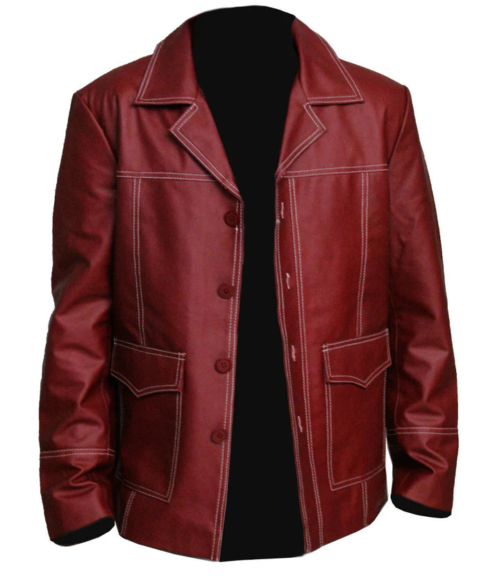 Fight Club Brad Pitt Red Leather Jacket